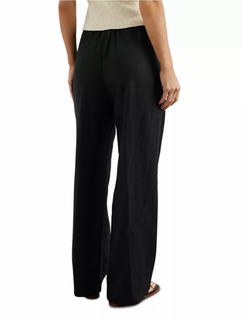 Anthropologie, Black Wide-Leg Linen Drawstring Pants, Black, L - Picture 2 of 7